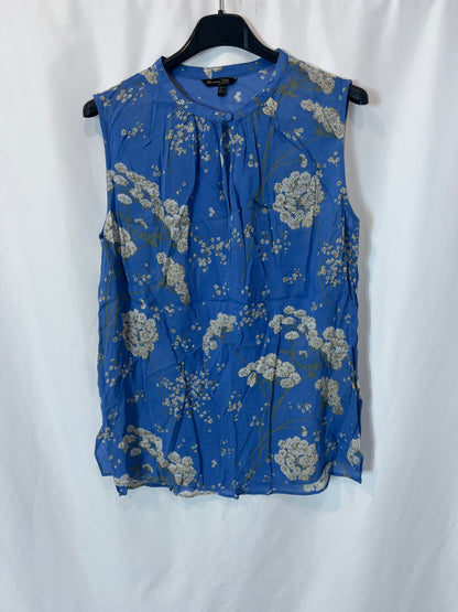 MASSIMO DUTTI. Top fluido estampado azul. T 38