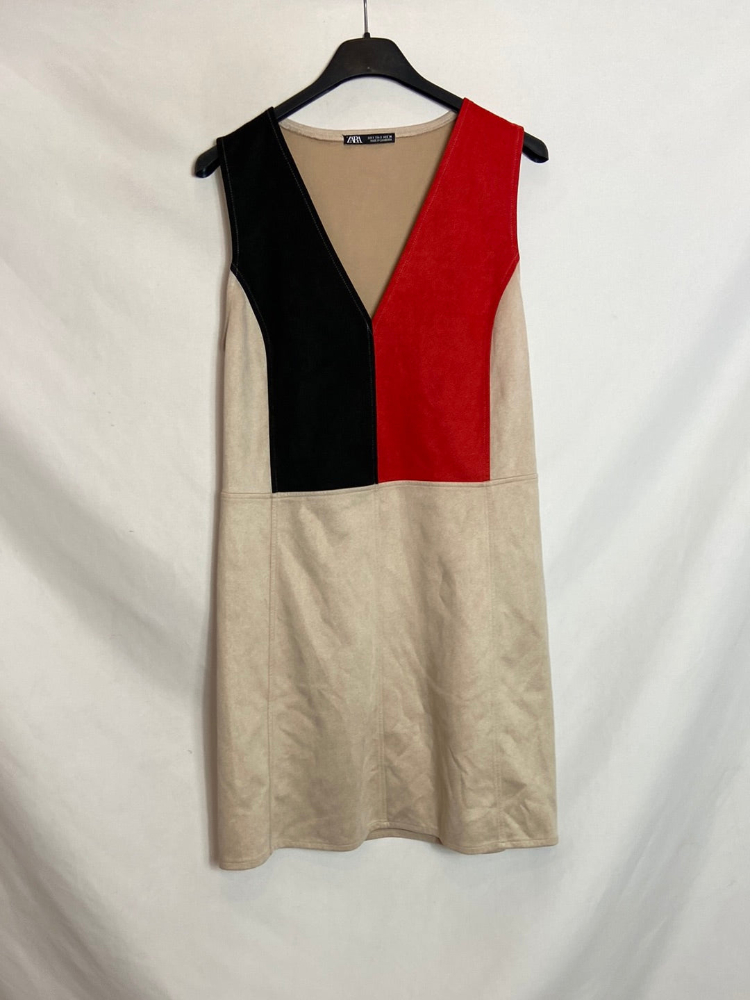 ZARA. Vestido antelina beige tricolor  T.S