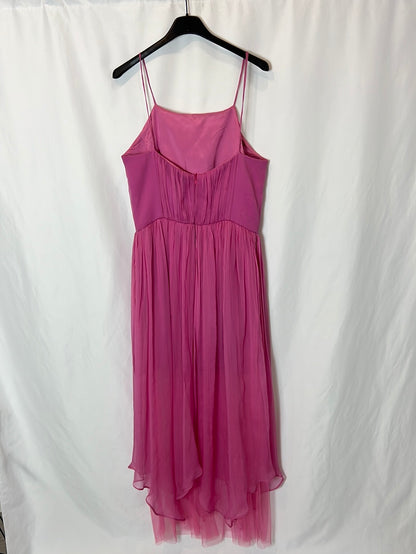 DAVID CHRISTIAN. Vestido midi rosa gasa. T 38