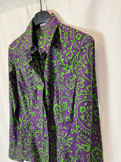 ETRO. Camisa morada flores verde T.40(xs)