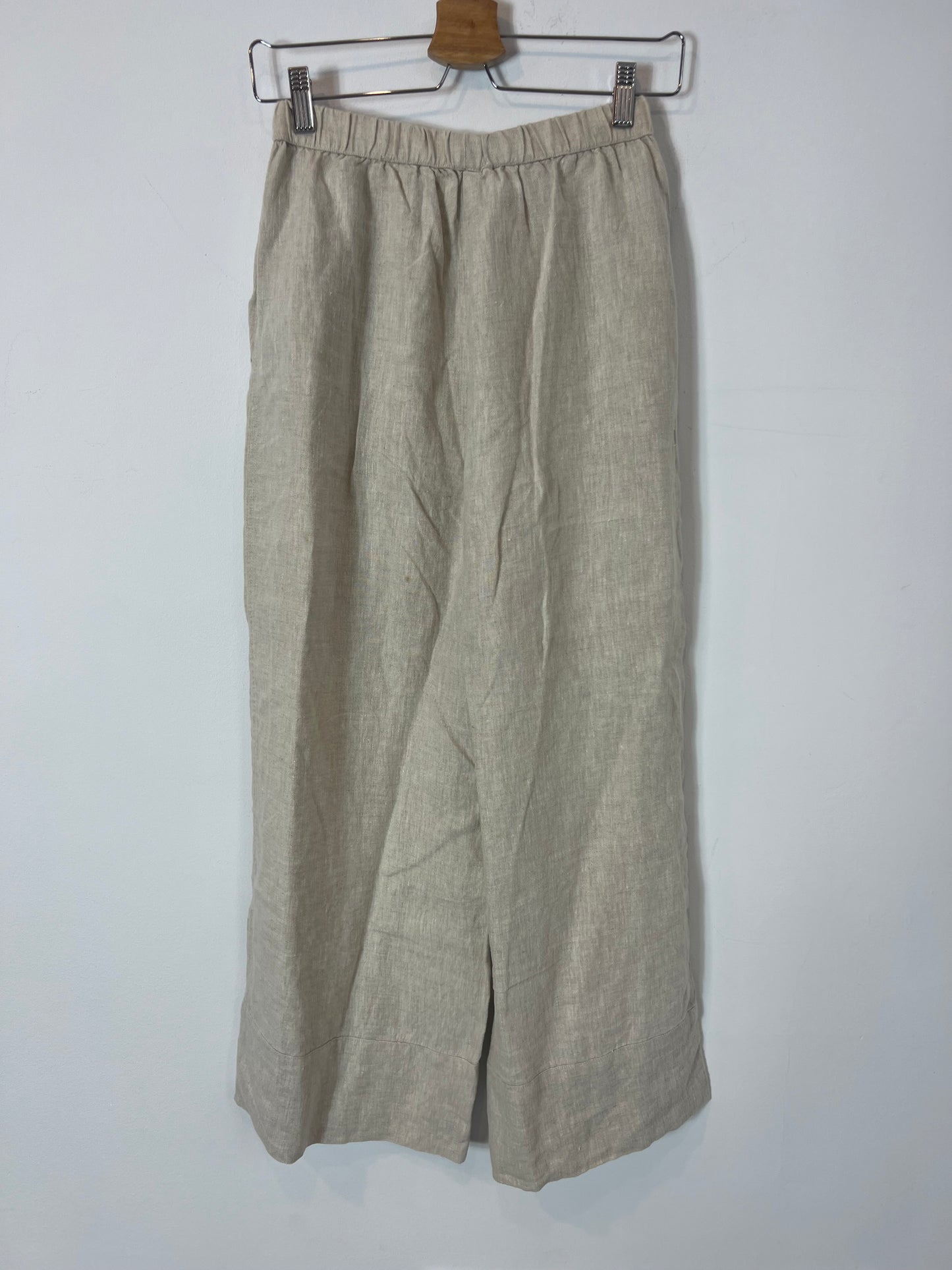 OYSHO. Pantalón lino ancho beige T.xs