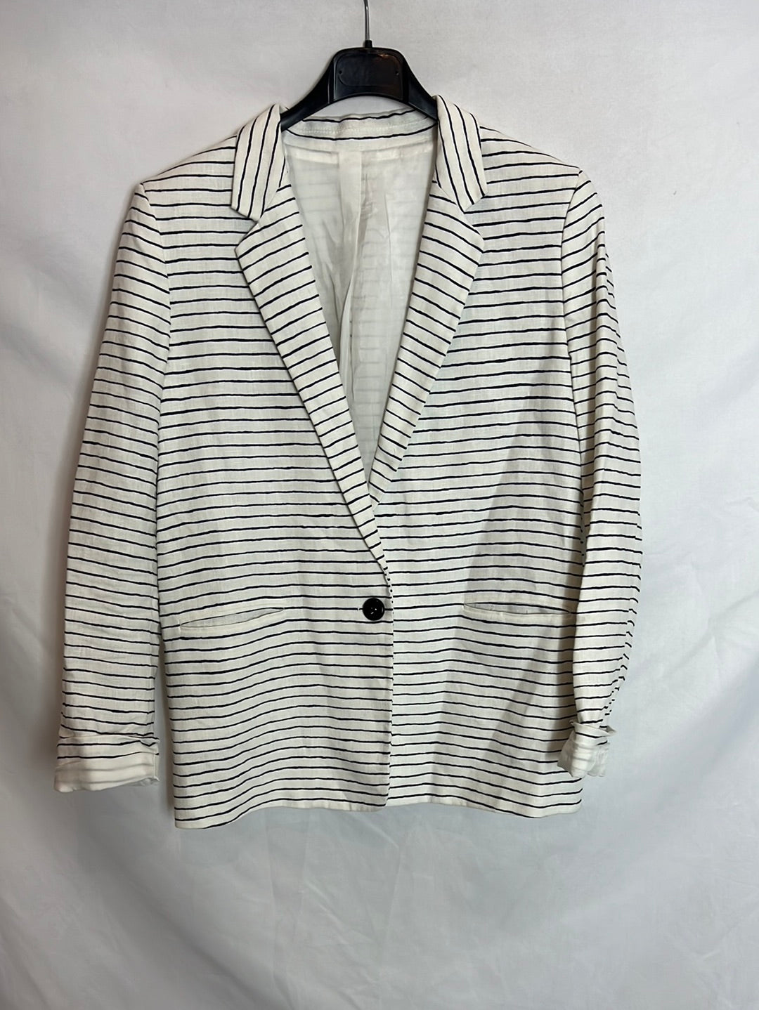 ACNE STUDIOS. Blazer lino blanca rayas textura. T M