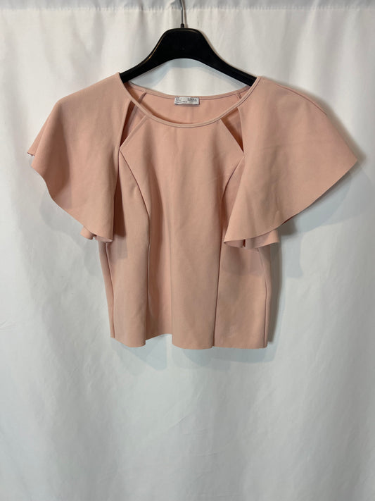 ZARA. Top rosa elástico volante. T S