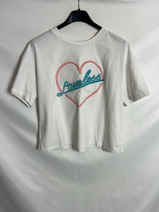 MANGO. Camiseta corta blanca letras. T M