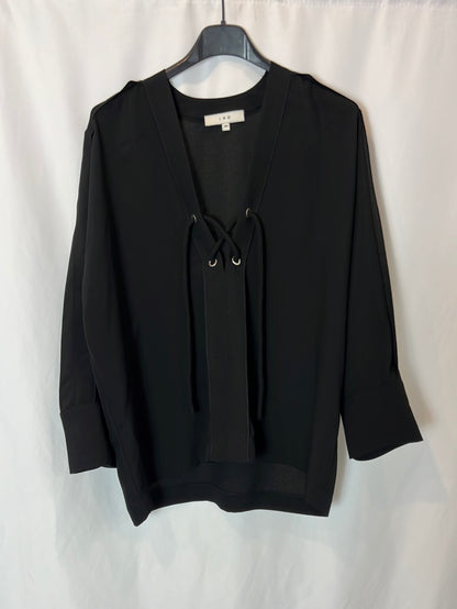 IRO. Blusa negra fluida detalle escote. T 38