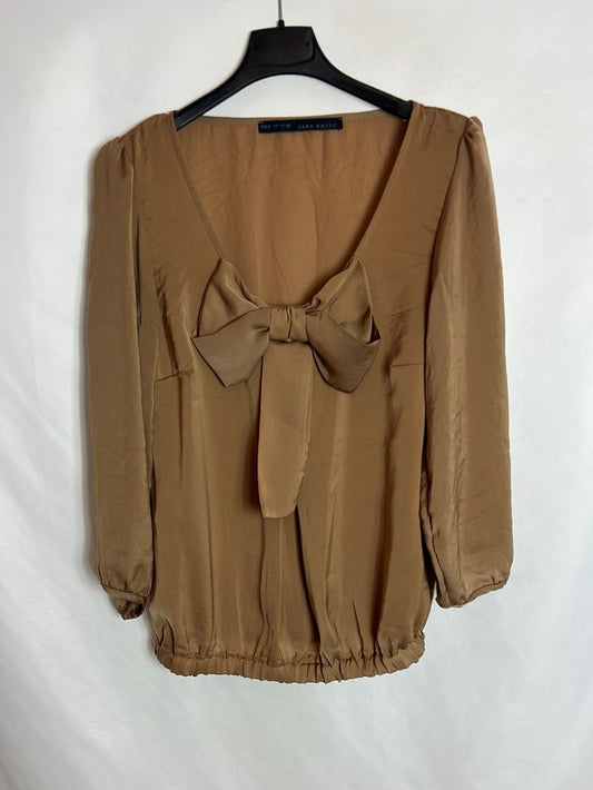 ZARA. Blusa satinada lazo. T S