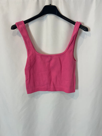 ZARA. Top rosa canalé T.m/l