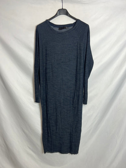 ZARA. Vestido midi azul jaspeado punto. T S