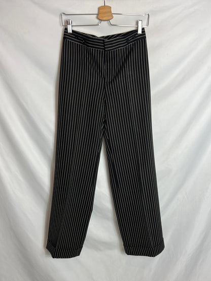 ZARA. Pantalón negro rayas T.38