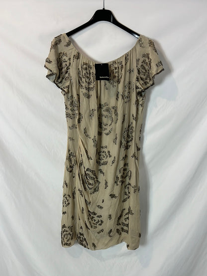 TINTORETTO. Vestido beige abalorios T.40