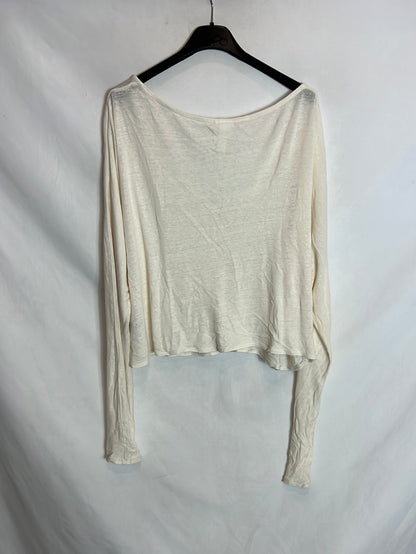 H&M. Top beige abotonado fluido. T M