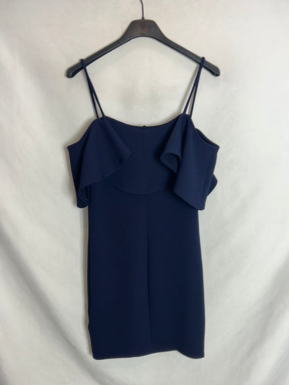 FORMULA JÓVEN. Vestido corto azul volante T.s