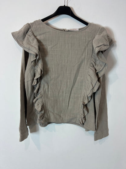 GINETTE GARDE. Blusa gris volantes T.s