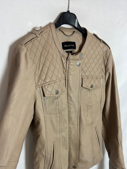 MASSIMO DUTTI. cazadora beige piel T.m