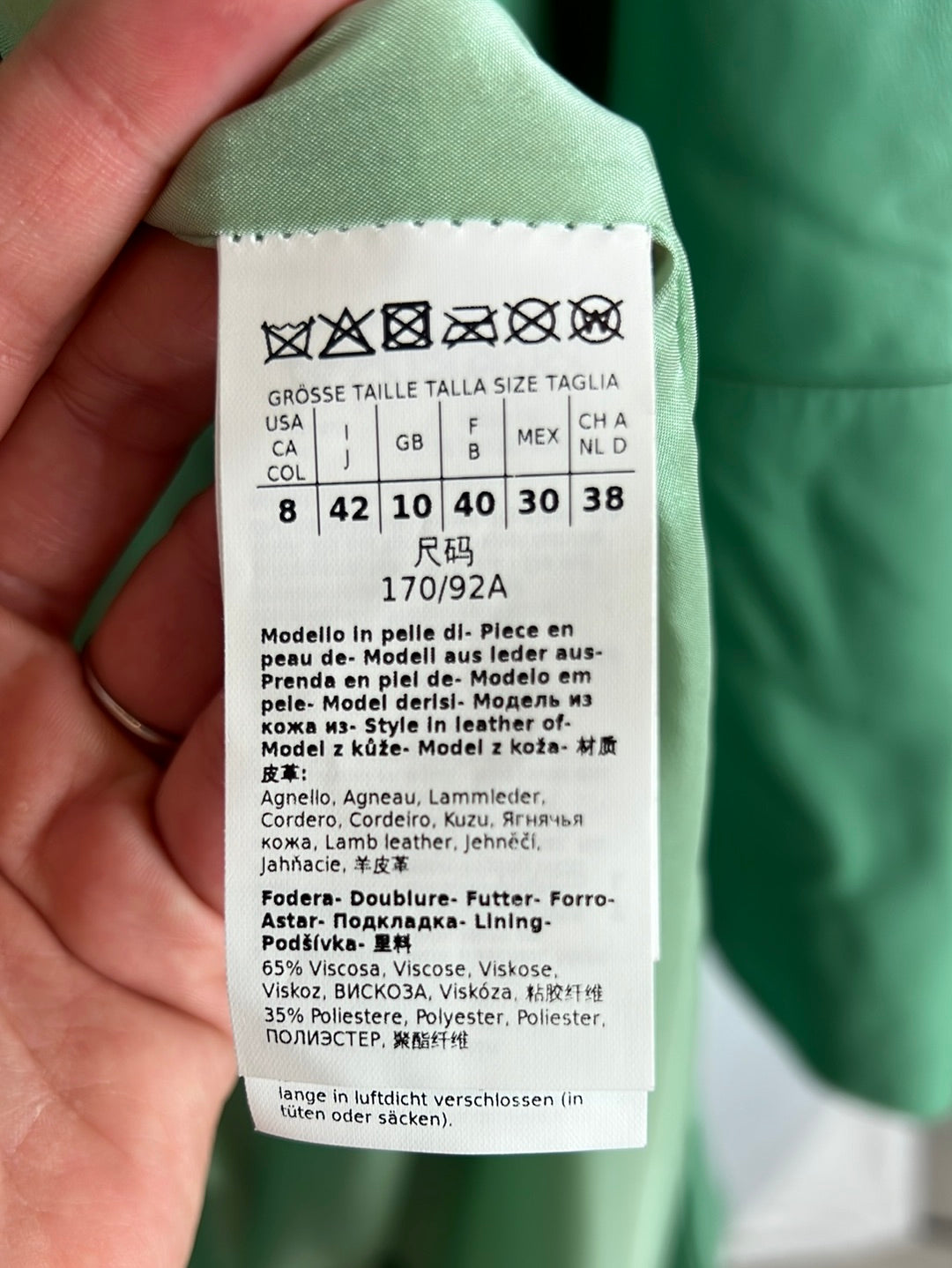 SPORTMAX (MAXMARA). Chaqueta larga piel verde agua. T 40