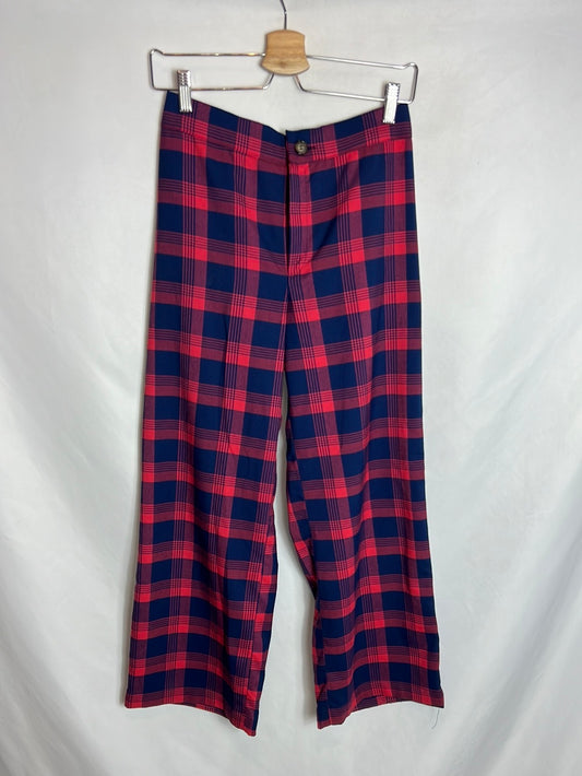 MAU LOA. Pantalones anchos cuadros azules y rojos. T L (M)