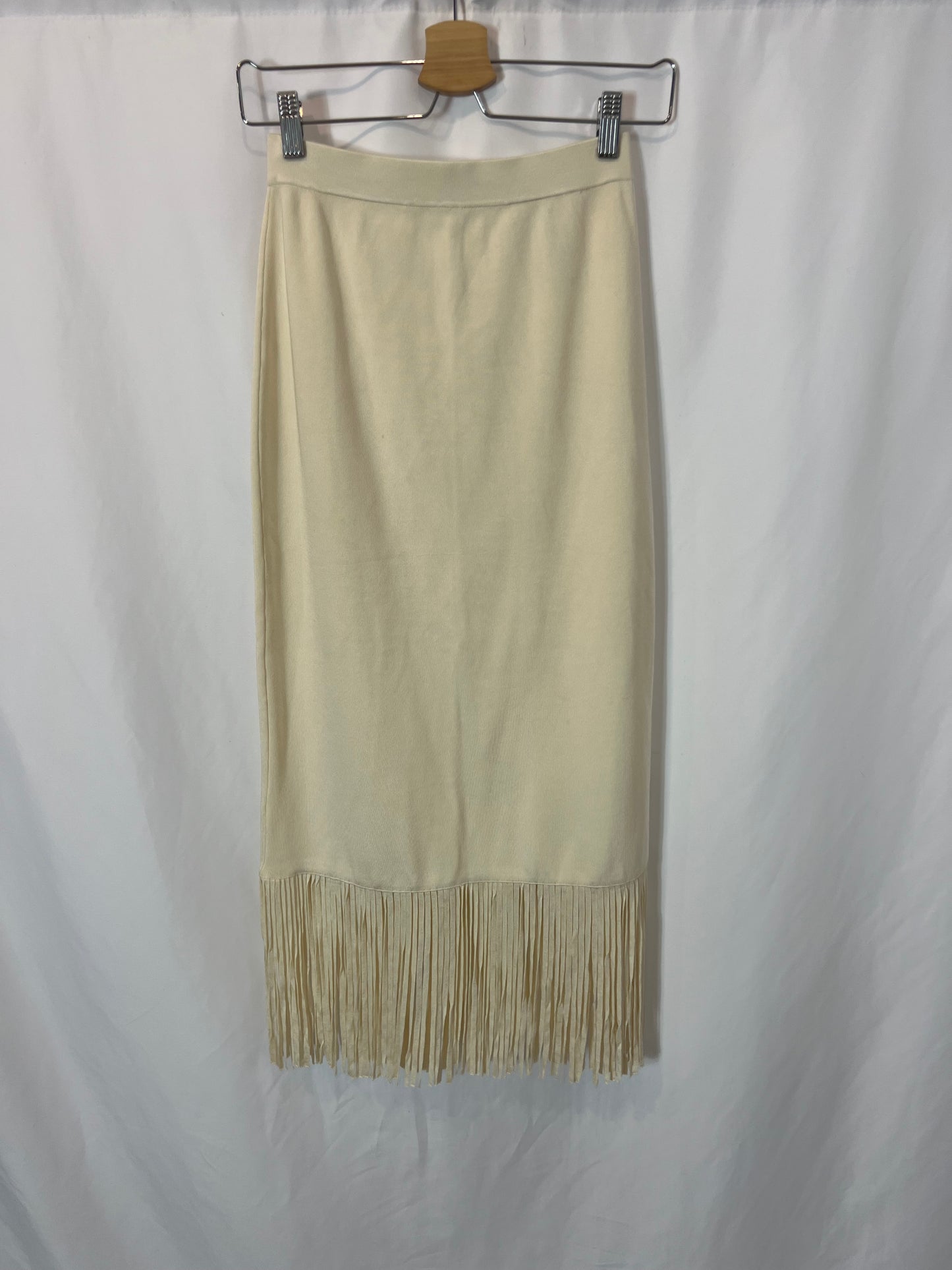 SANDRO. Falda beige flecos T.s