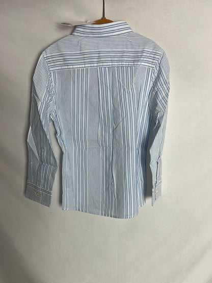 H&M. Camisa blanca rayas azules T 5-6 años