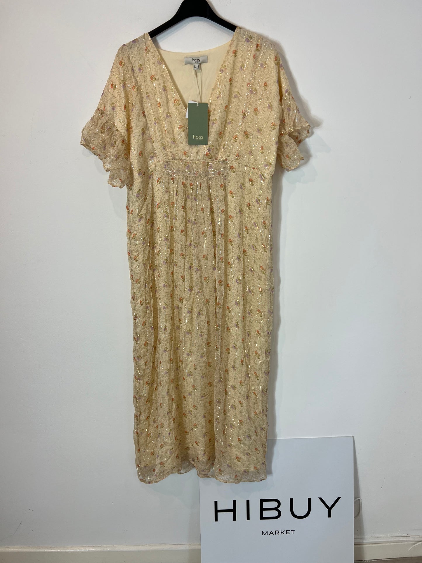 INTROPIA. Vestido beige flores y hilos T.m