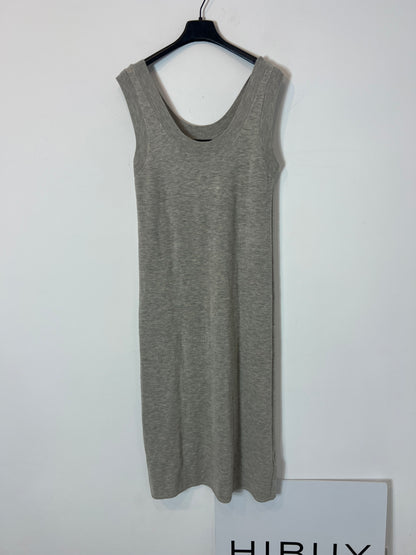 MASSIMO DUTTI. Vestido midi punto gris. T 34