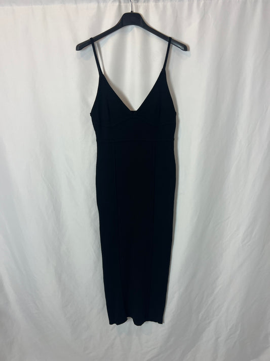 ZARA. Vestido midi negro ajustado canalé. T S