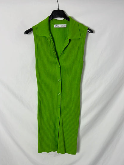 ZARA. Vestido verde canalé T.s