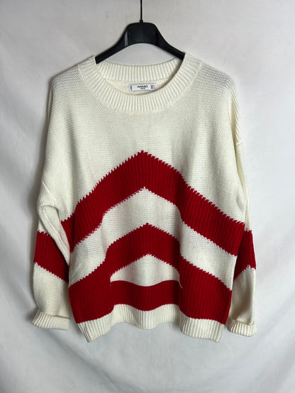 MANGO Jersey beige y rojo. T M