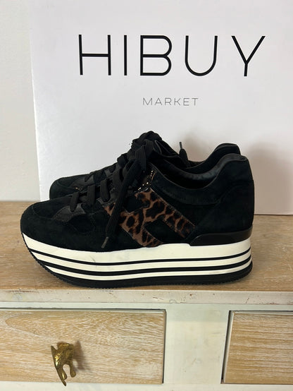 HOGAN. Zapatillas negras logo animal print. T 39