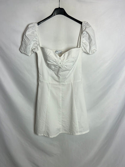 BERSHKA. Vestido blanco detalle mangas. T M