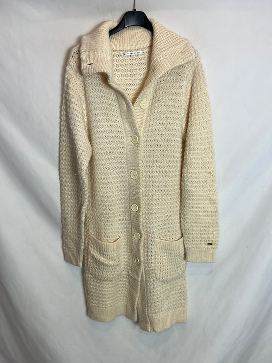 TOMMY HILFIGER. Chaqueta larga punto beige. T L