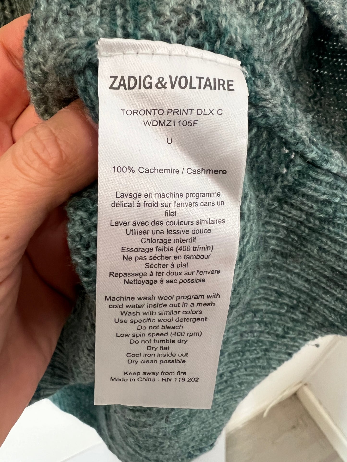 ZADIG & VOLTAIRE. Top cashmere verde agua. T u (m)