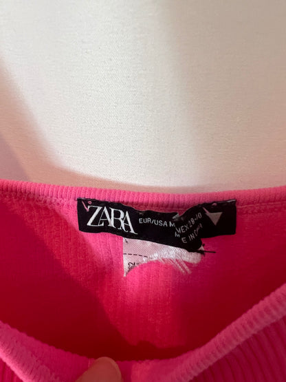 ZARA. Top rosa canalé T.m/l