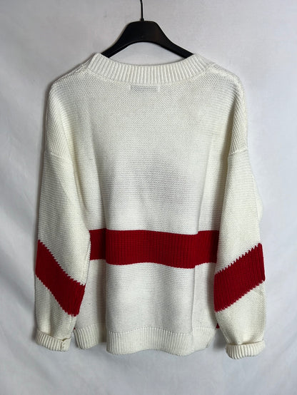 MANGO Jersey beige y rojo. T M