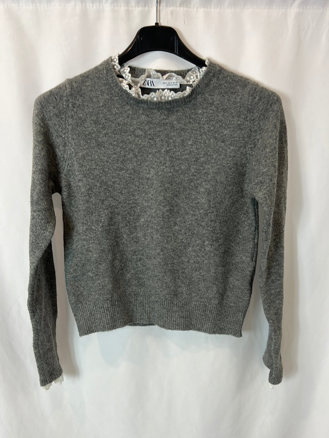 ZARA. Jersey gris detalle cuello  T.s