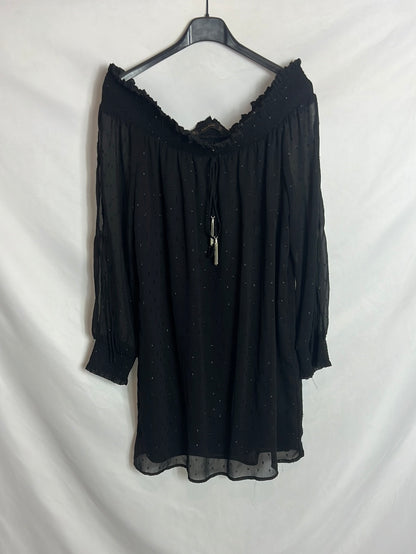 ZARA. Vestido negro hilos brillo. T L