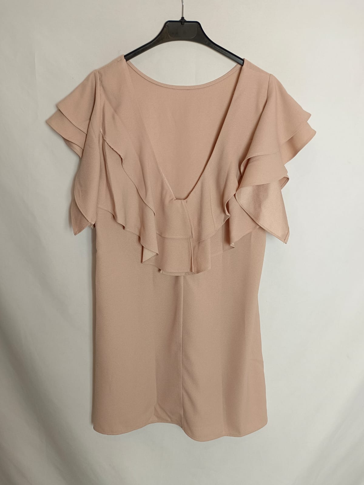 ZARA. Vestido rosa volantes T.l