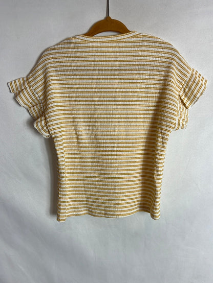 ZARA. Camiseta textura rayas blancas y amarillas T 18-24 meses