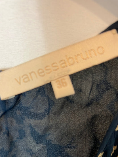 VANESSABRUNO. Vestido largo estampado azules y mostaza. T 36