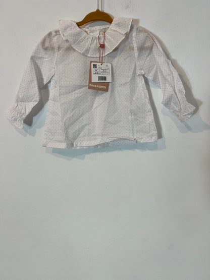 NECK&NECK. Blusa blanca lunares rosas. T 9 meses