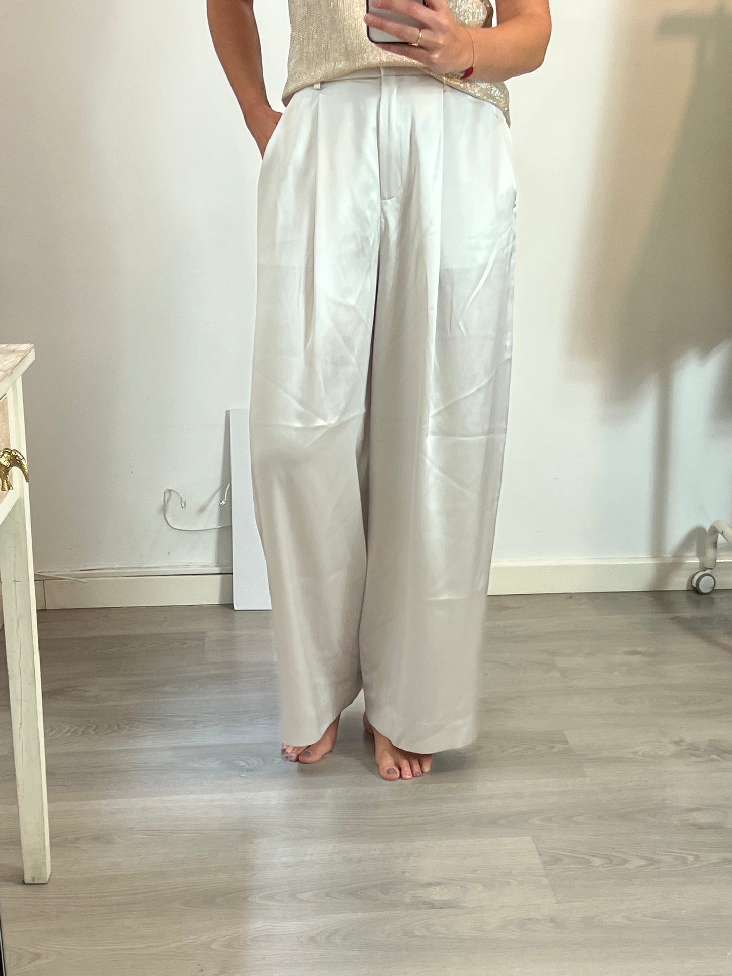 LILYSILK- Pantalón fluido gris perla T.36