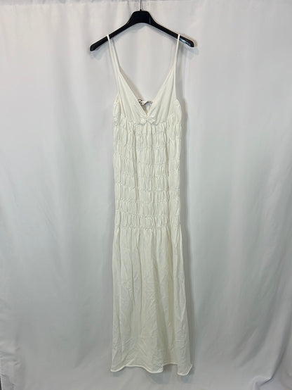 ZARA. Vestido blanco fruncido T.s