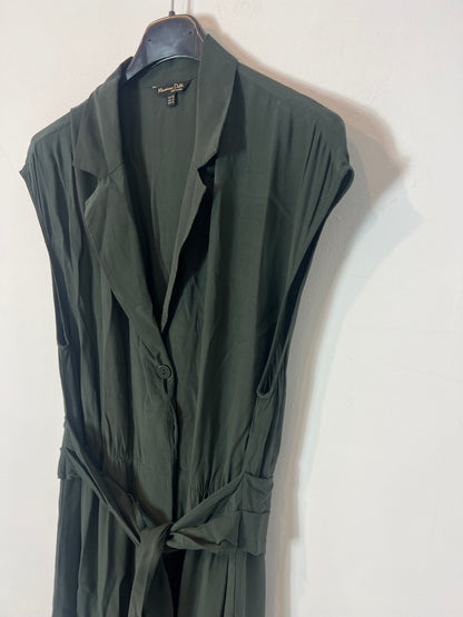 MASSIMO DUTTI. Vestido largo verde T.40