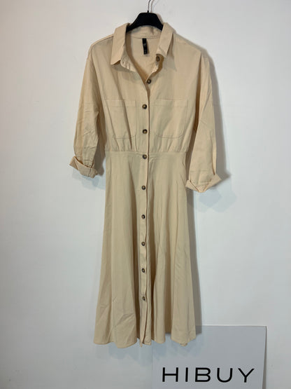 ZARA. Vestido largo beige camisero. T XS