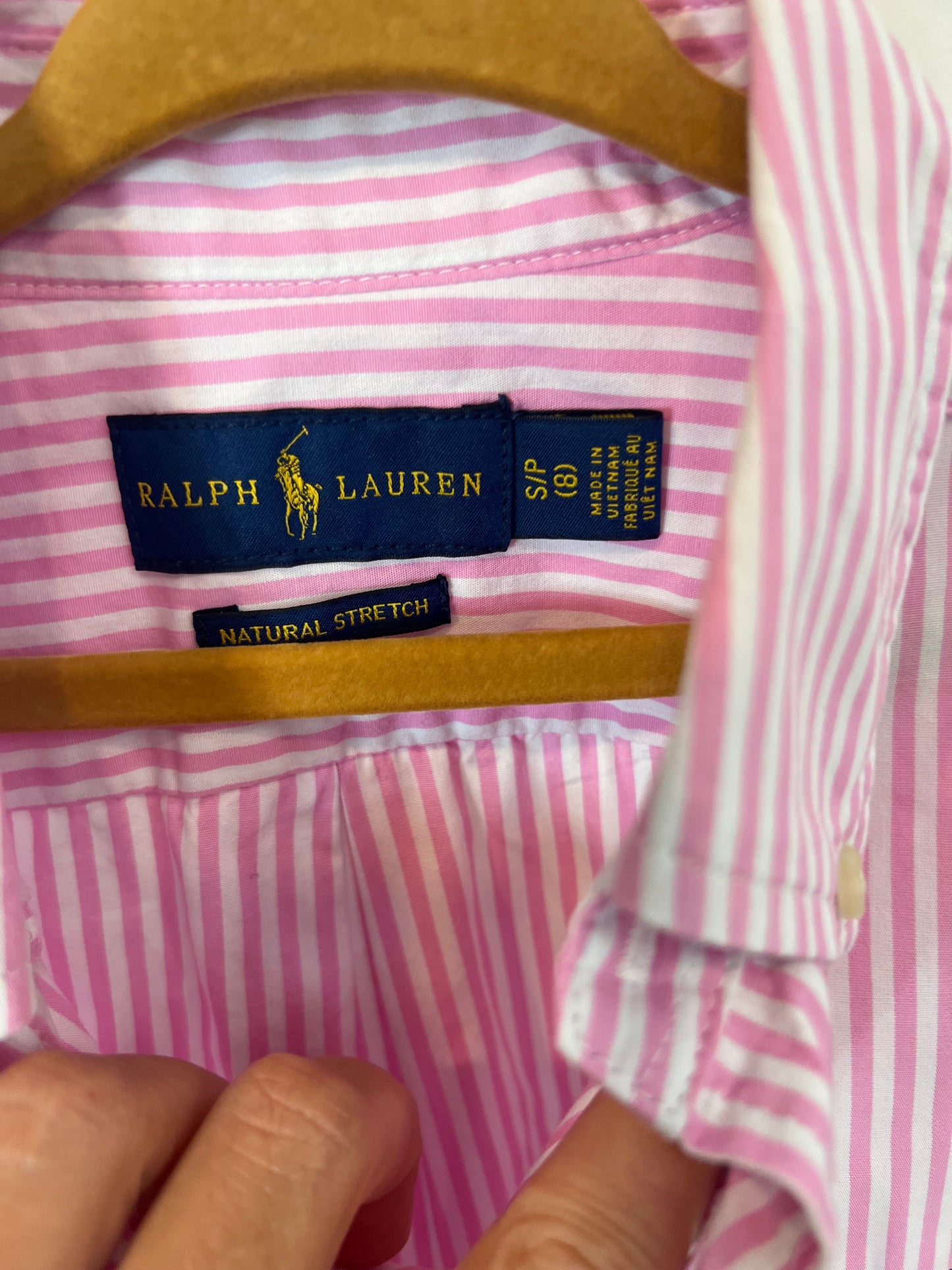 RALPH LAUREN. Camisa rayas rosas logo. T 8 años