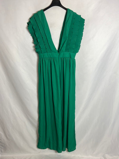 OTRAS. Vestido largo verde detalle escote. T XL