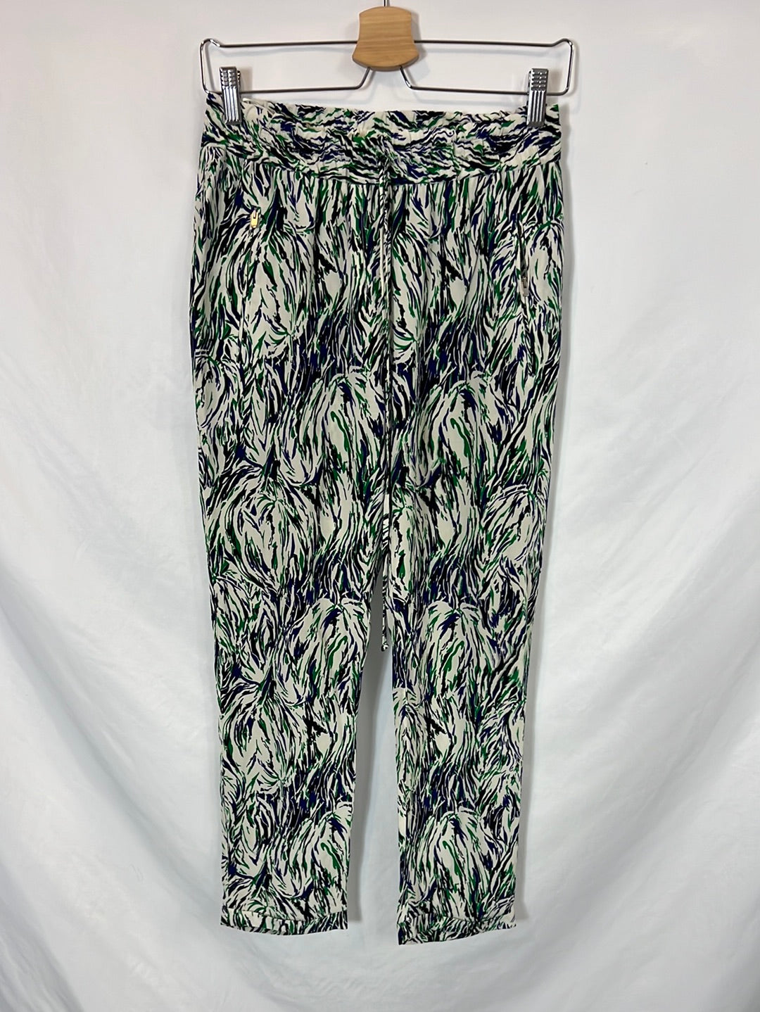 STELLA McCARTNEY. Pantalón seda estampado azules y verdes. T 36