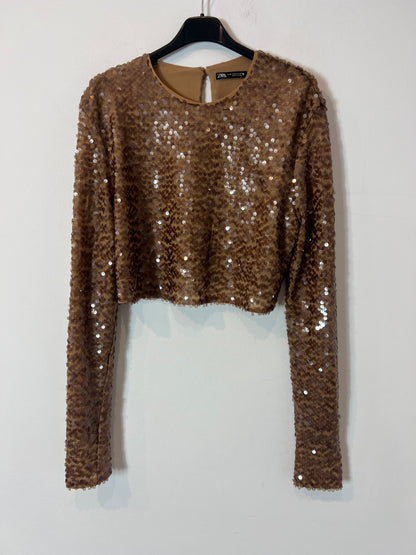 ZARA. Top lentejuelas beiges y dorados. T M