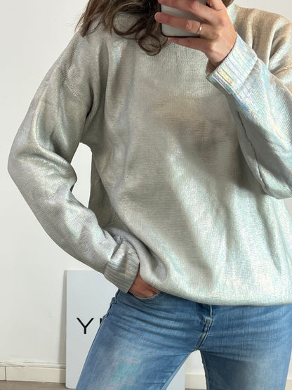 BERSHKA. Jersey gris efecto encerado  T.m