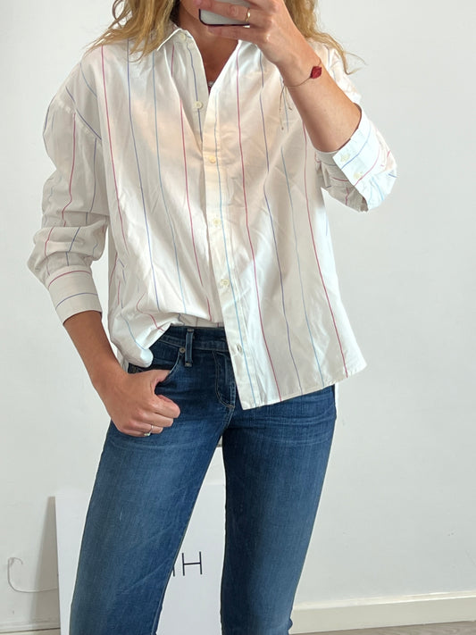 ZARA. Camisa blanca rayas tricolor. T S