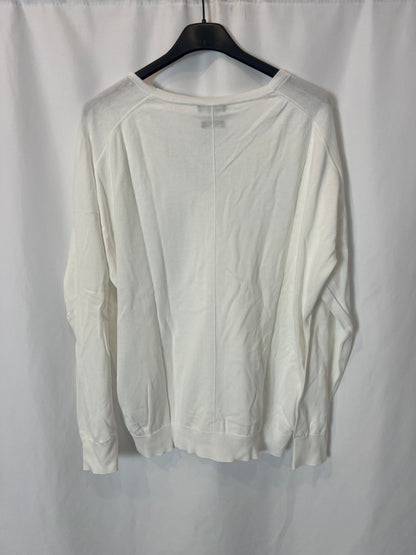 MASSIMO DUTTI. Jersey fino algodón blanco. T M